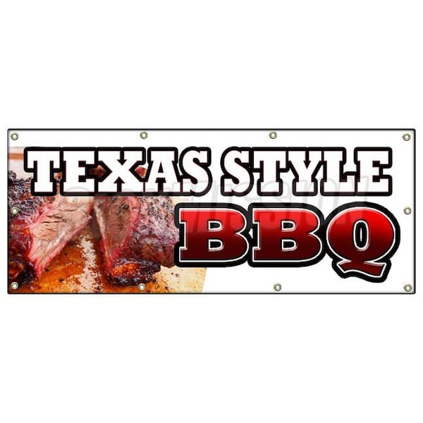 TEXAS STYLEBBQ BANNER SIGN beef brisket ribs pork bar b que open